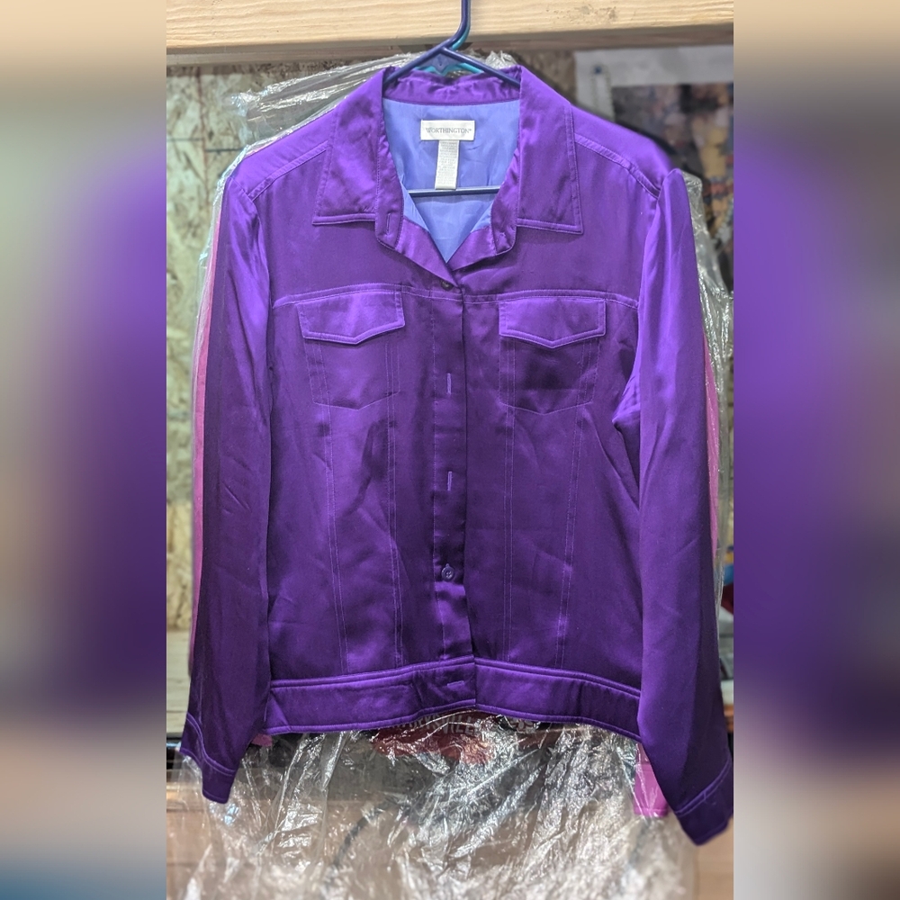 Purple, Teal Green, Pink Worthington Silk Blouse Jackets Size Large